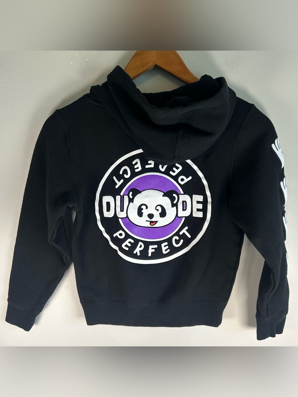 Dude Perfect Youth Hoodie Sweater Size S Panda Logo Graphic Double Sided Hood - Picture 4 of 10